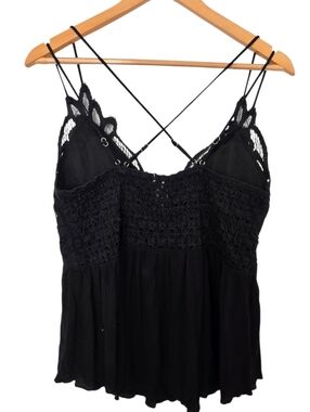 Rue21 Black Lace Cami 1X Boho Strappy Back Tank Flowy Babydoll Top Plus Size
